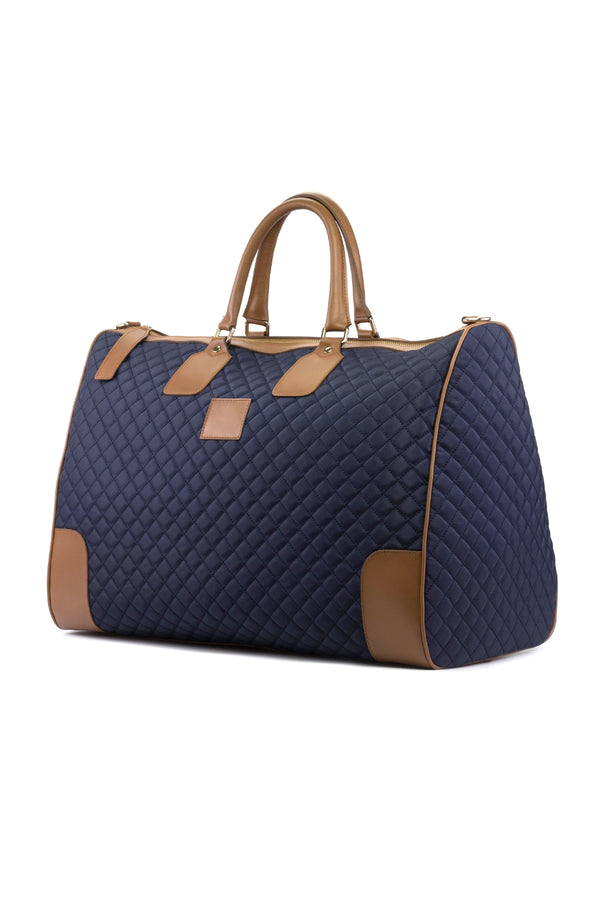Blue and Cognac Quilted Weekender