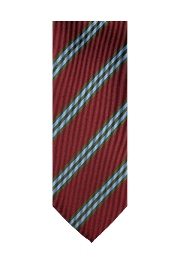 Burgundy Tie with Blue Stripes