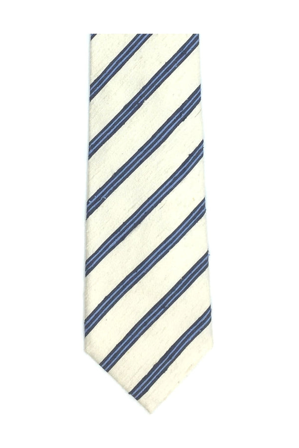 Cream Tie with Blue Stripes