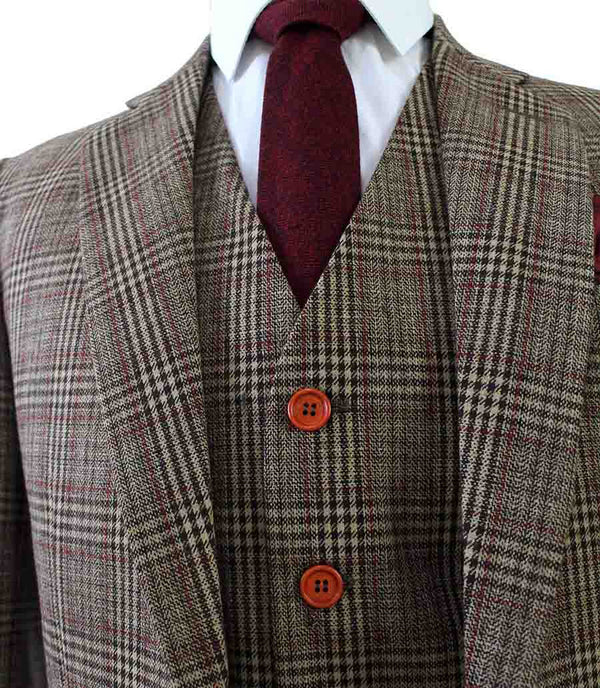 Costume 3P Tweed Prince de Galles Marron - Stratos